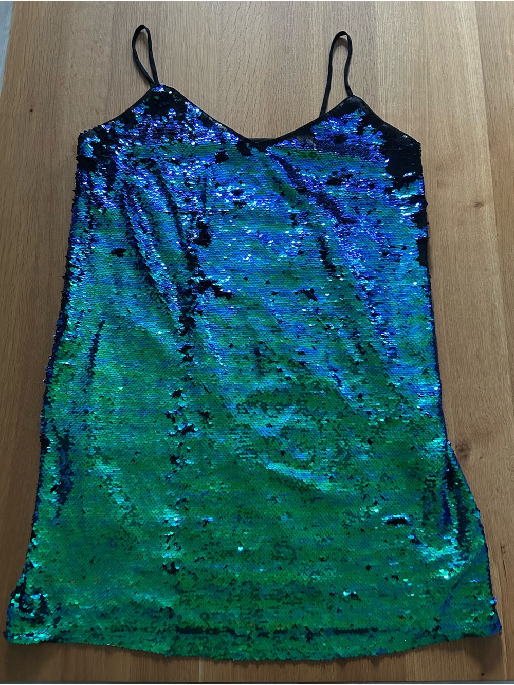 Simons Green and Blue Reversible Sequin Mini Dress